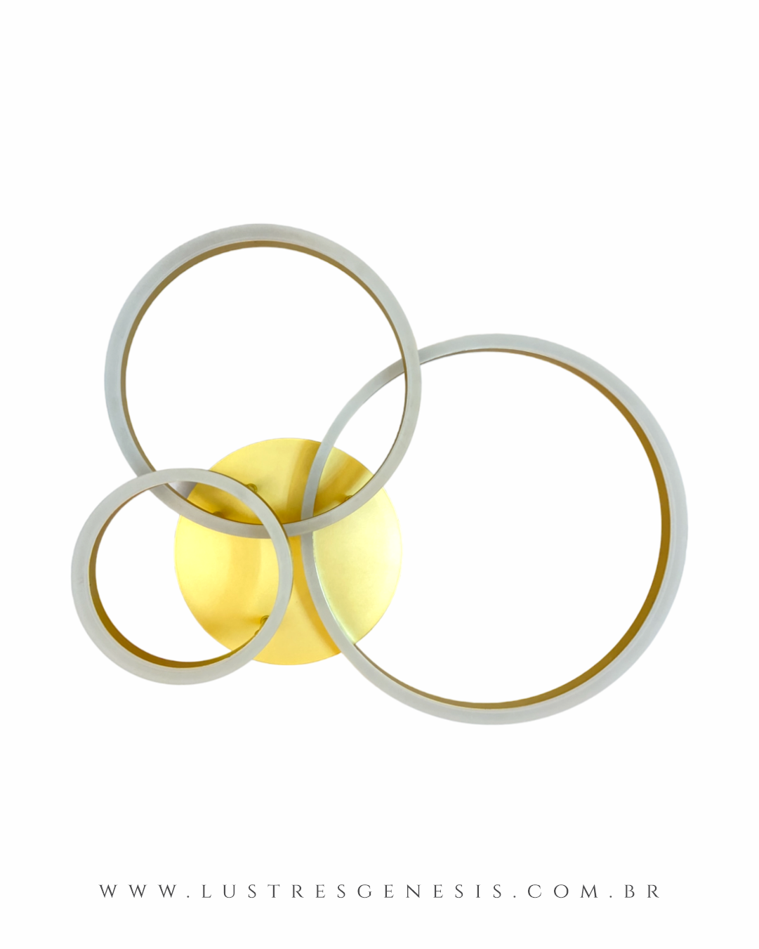 Plafon Moderno Aliança com 3 Anéis Dourados e LED Integrado